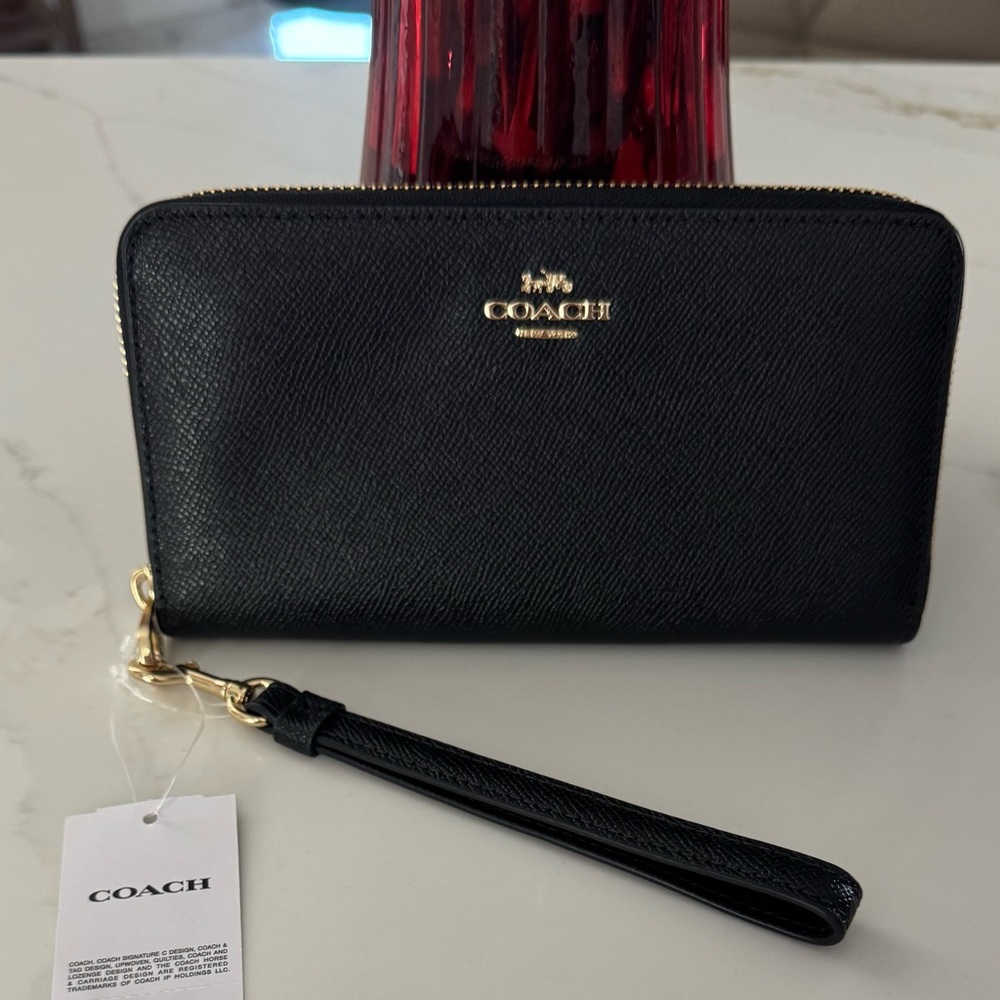 Coach Black Wristlet Wallet with Gold Accents